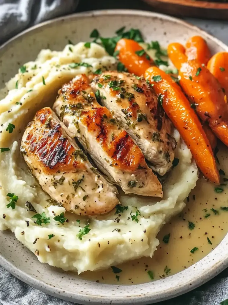 Creamy Herb Chicken with Mashed Potatoes and Glazed Carrots