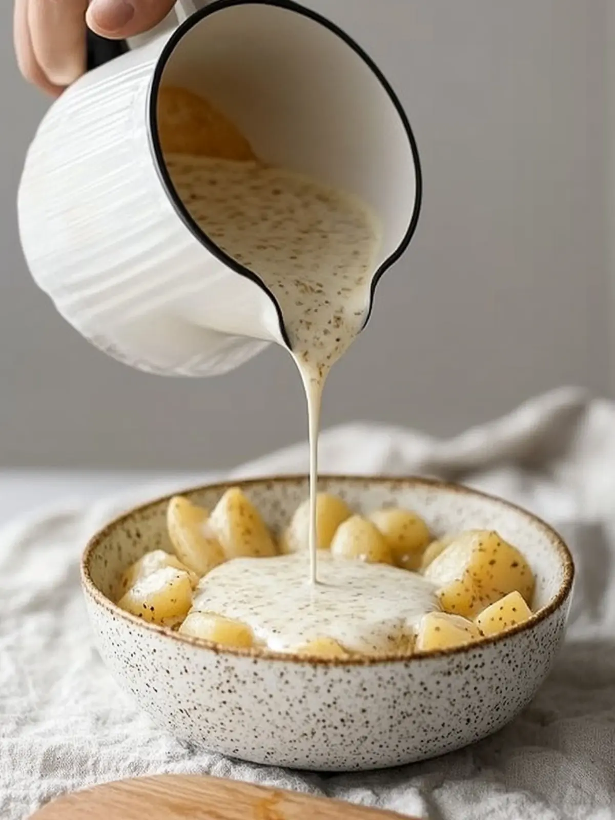 creamy pour-over over potatoes