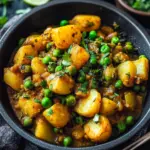 Spicy aloo matar dry-curried potatoes and peas
