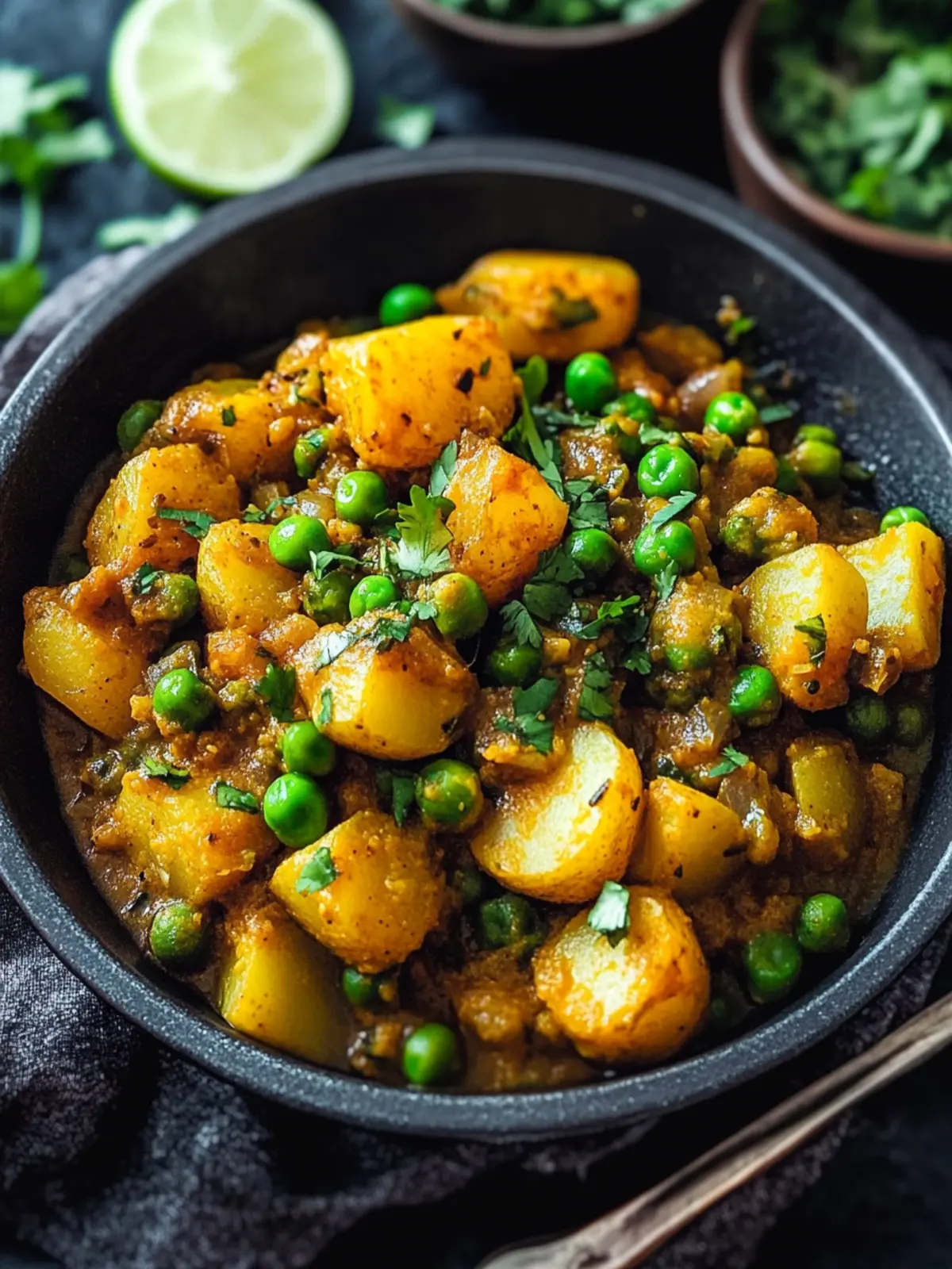 Spicy aloo matar dry-curried potatoes and peas