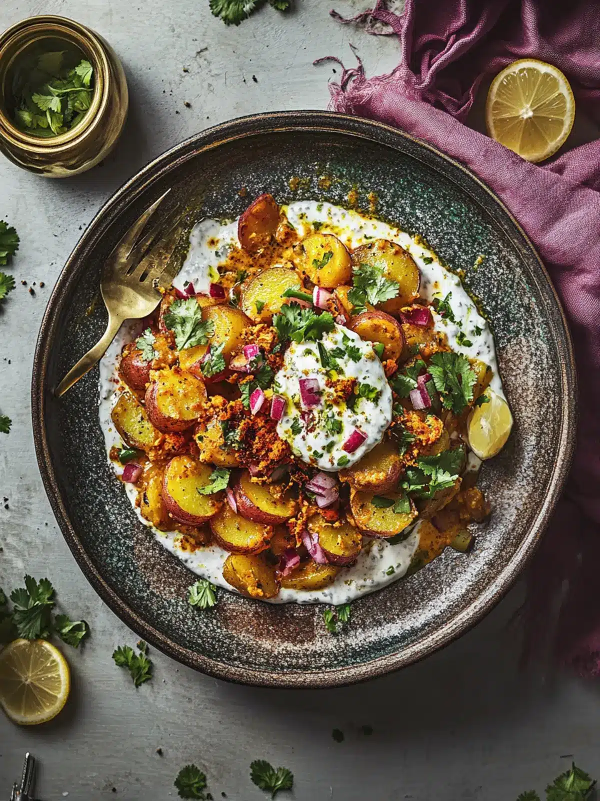 Chaat masala potatoes with yoghurt