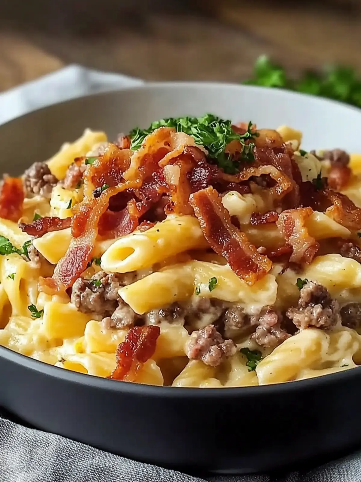 Loaded Bacon Cheeseburger Alfredo Pasta