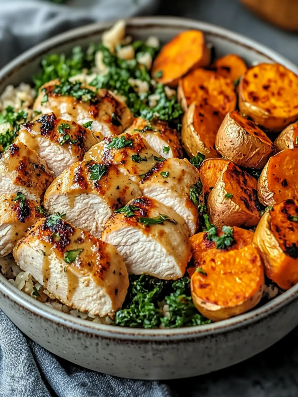 Maple Dijon Chicken & Sweet Potato Bowls