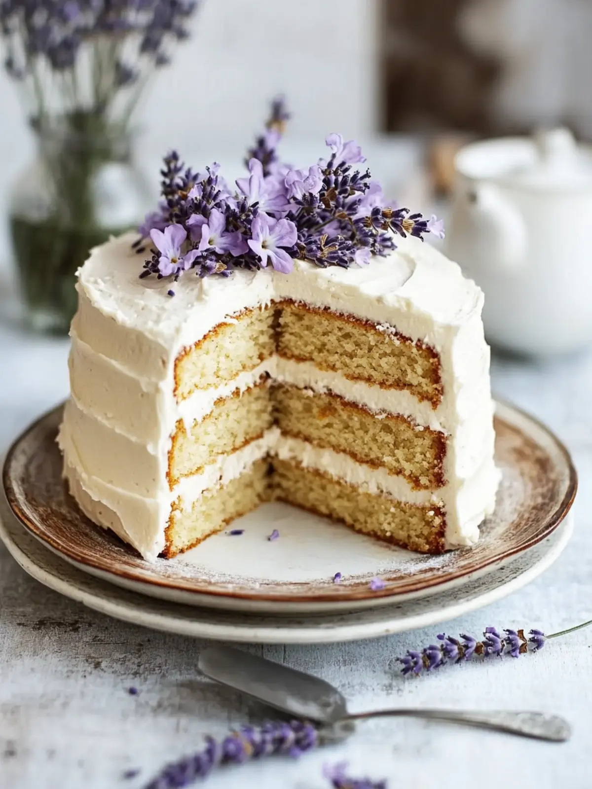 Iced Lavender Earl Grey Latte Cake Recipe with Easy Vanilla Buttercream Frosting