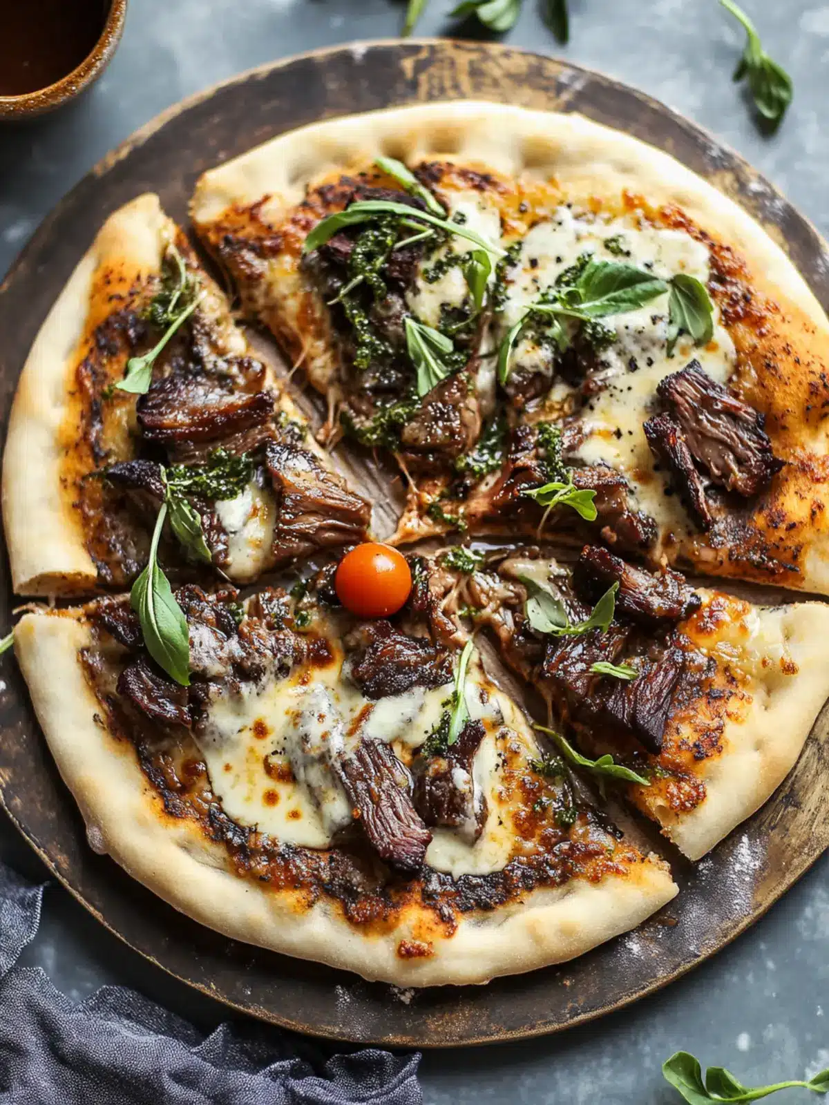 Gourmet Unique Short Rib Pizza with Smoked Gouda Cream Sauce 5 Unique Short Rib Pizza with Smoked Gouda Cream Sauce