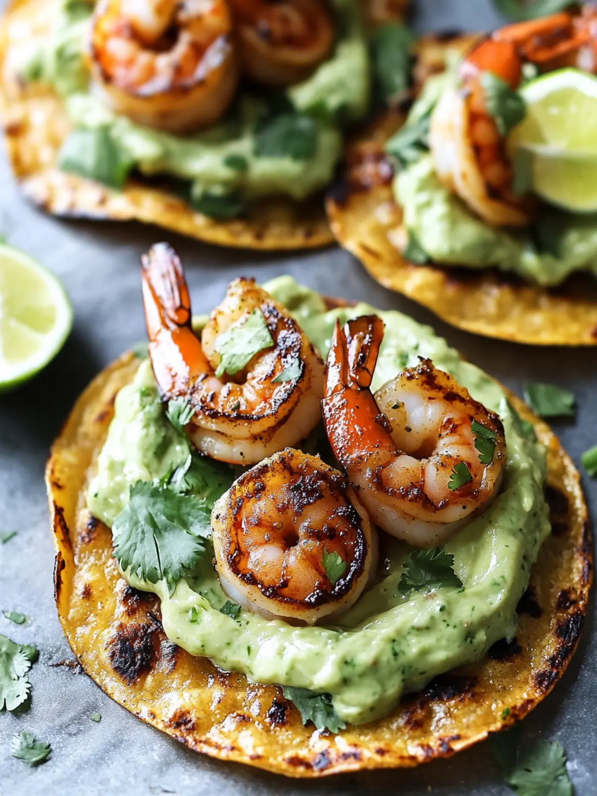 Avocado and Chipotle Shrimp Tostadas with Cilantro Lime Crema