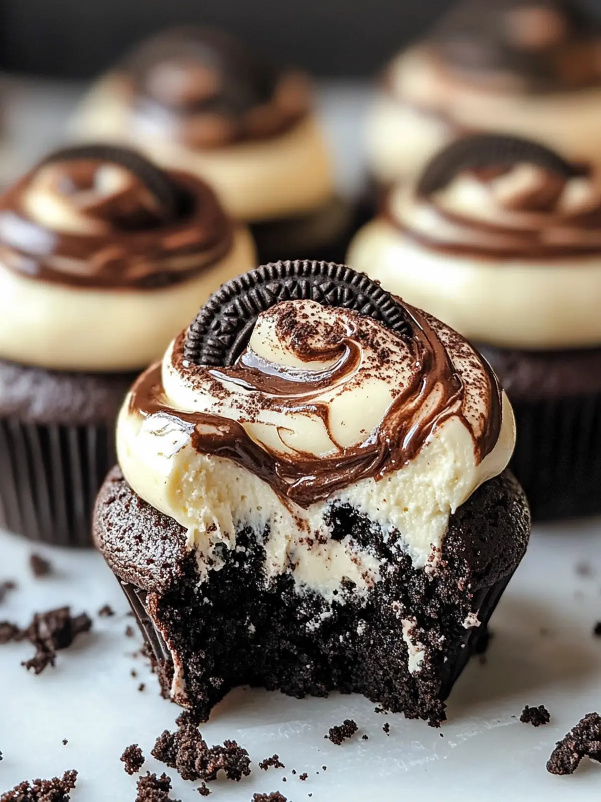 Decadent Fudge Swirled Oreo Bottom Cheesecake Cupcakes Delight 3 Fudge Swirled Oreo Bottom Cheesecake Cupcakes