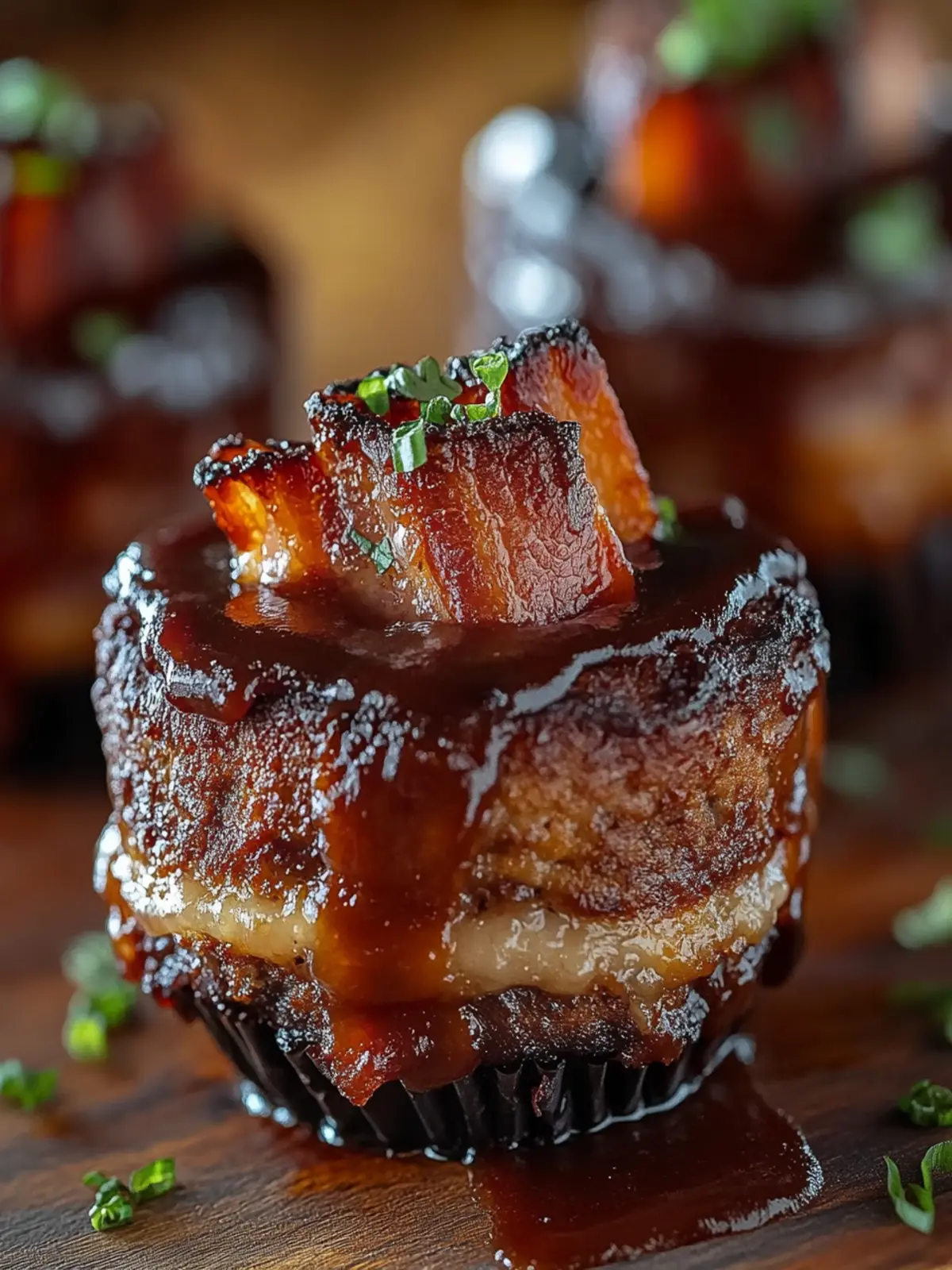 Smoky Bourbon BBQ Beef Bacon-Wrapped Meatloaf Cupcakes delight