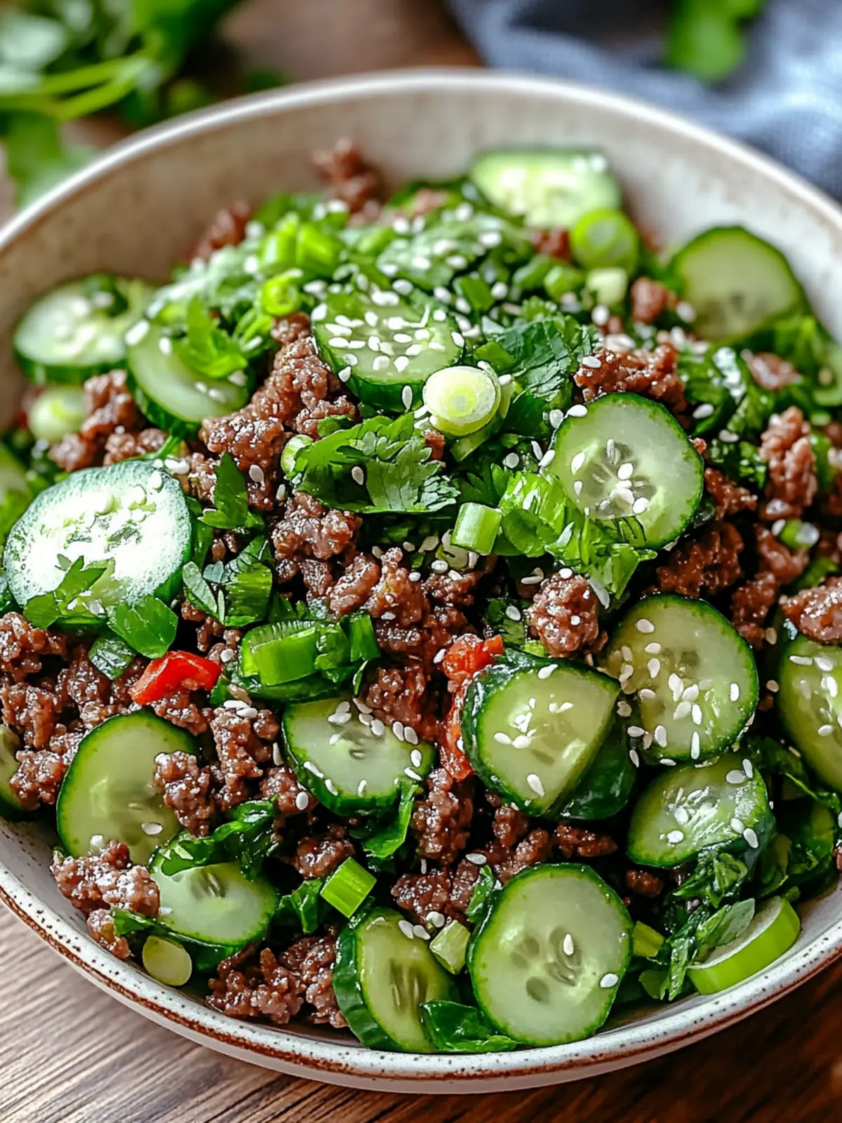 Irresistible Spicy Keto Korean Ground Beef & Cucumber Salad