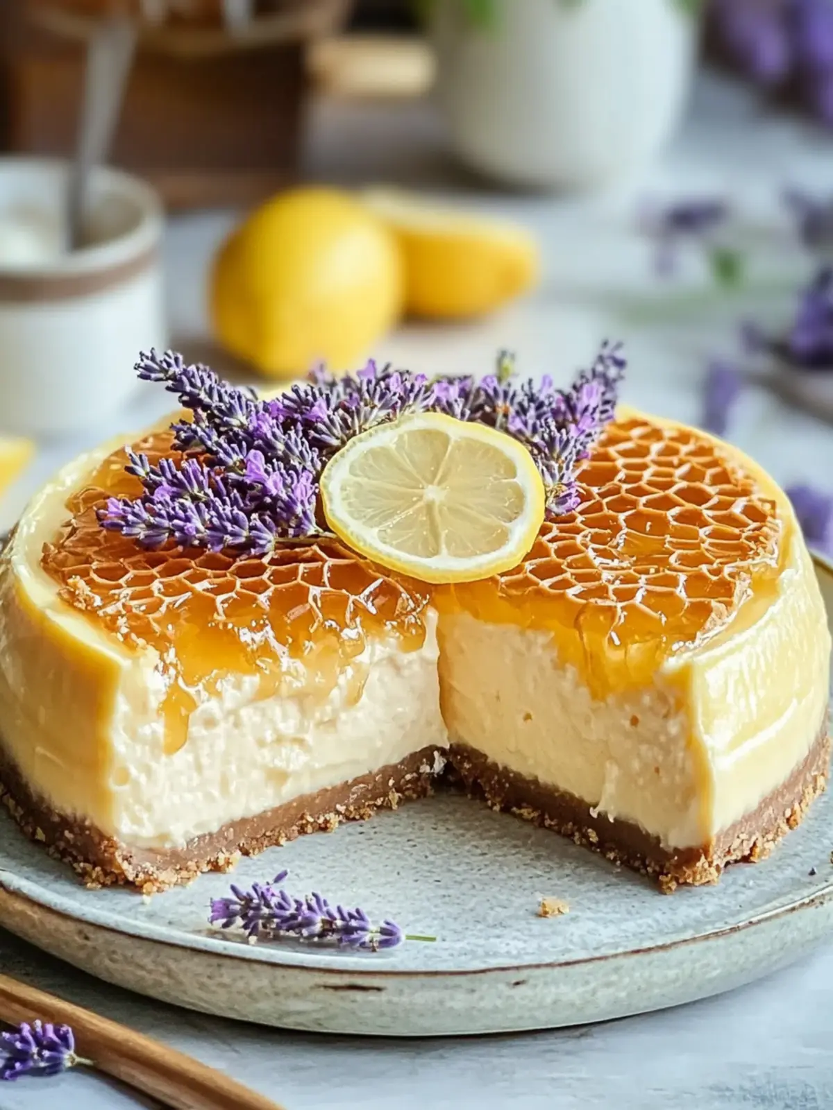 Lemon Lavender Cheesecake with Honeycomb Delight