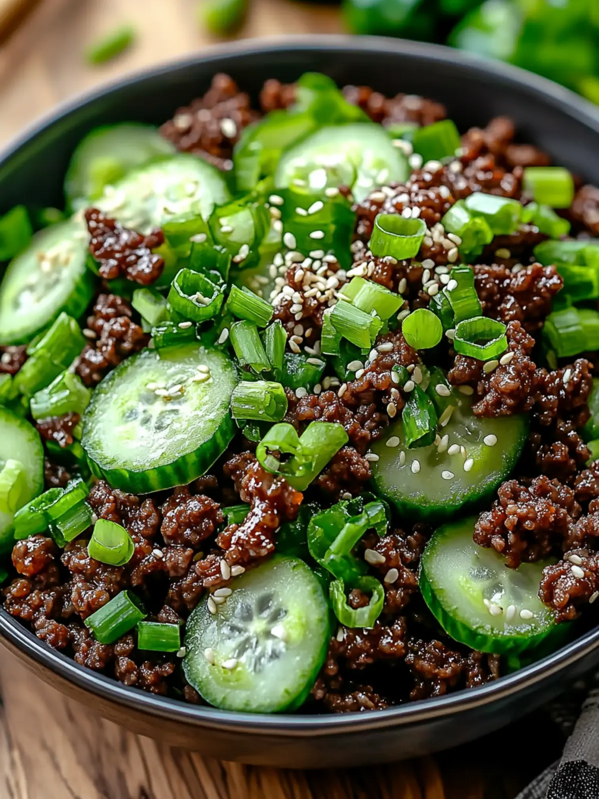 Irresistible Spicy Keto Korean Ground Beef & Cucumber Salad
