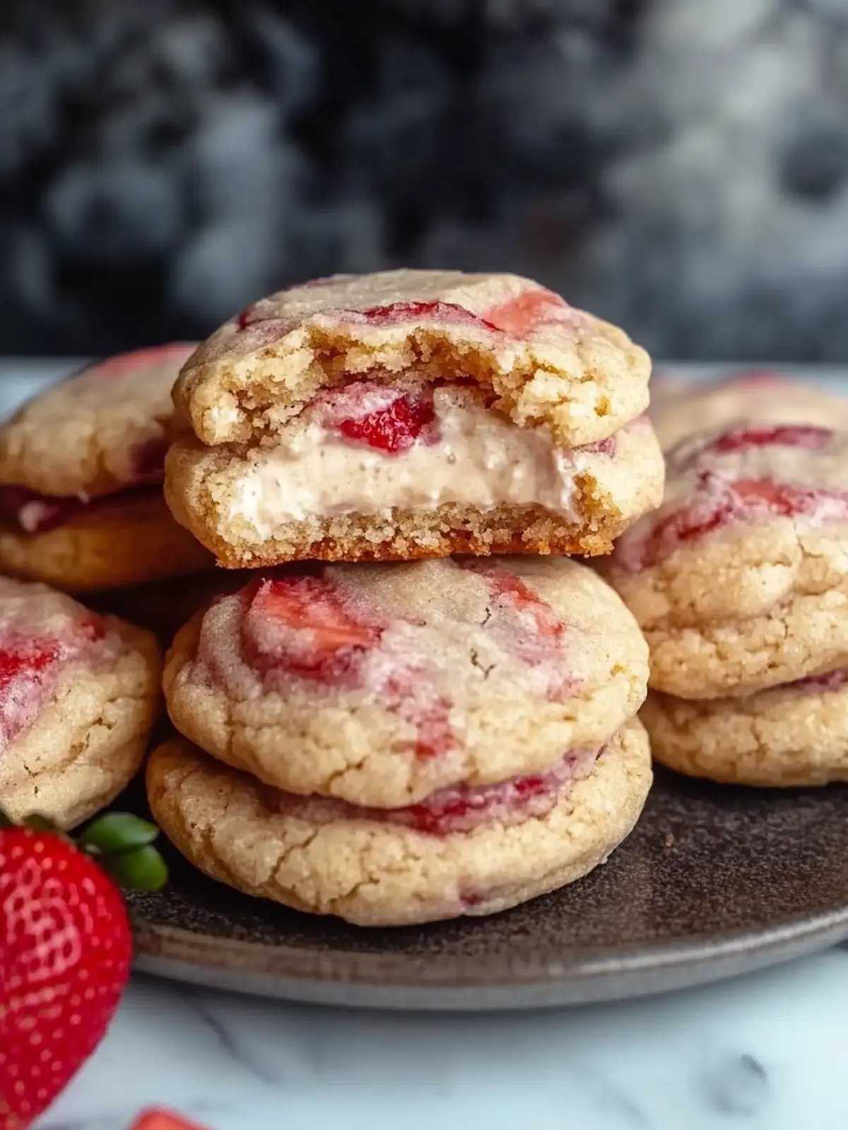 Stuffed Strawberry Cheesecake Cookies with Brown Butter