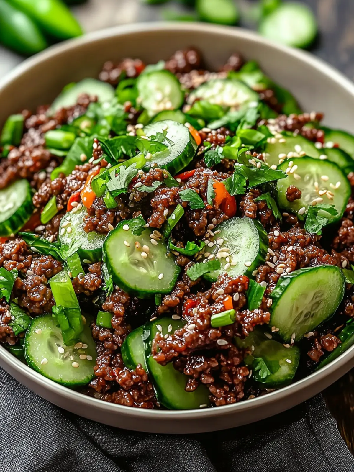 Irresistible Spicy Keto Korean Ground Beef & Cucumber Salad