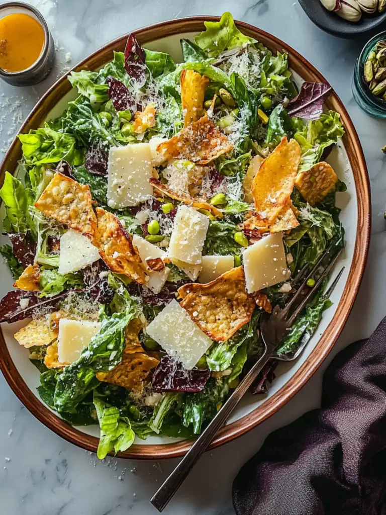 Winter Caesar Salad with Parmesan Crisps & Pistachios