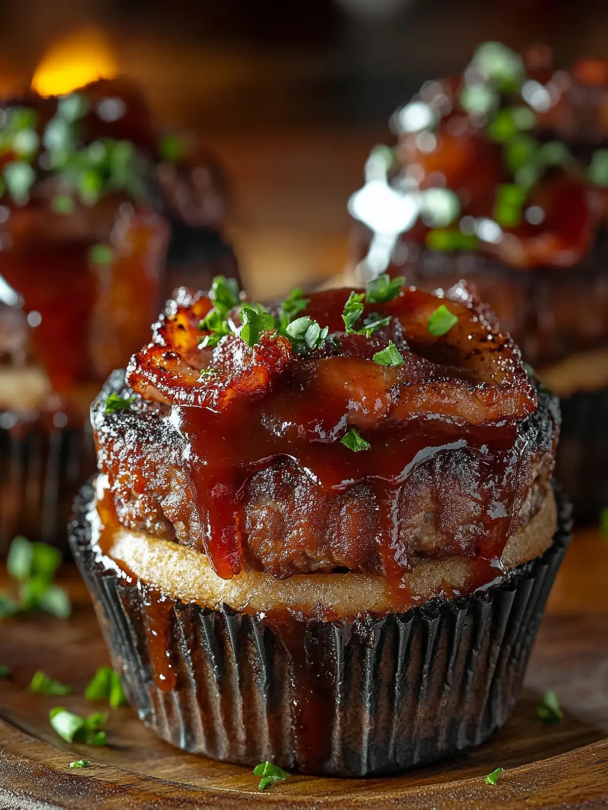 Smoky Bourbon BBQ Beef Bacon-Wrapped Meatloaf Cupcakes delight
