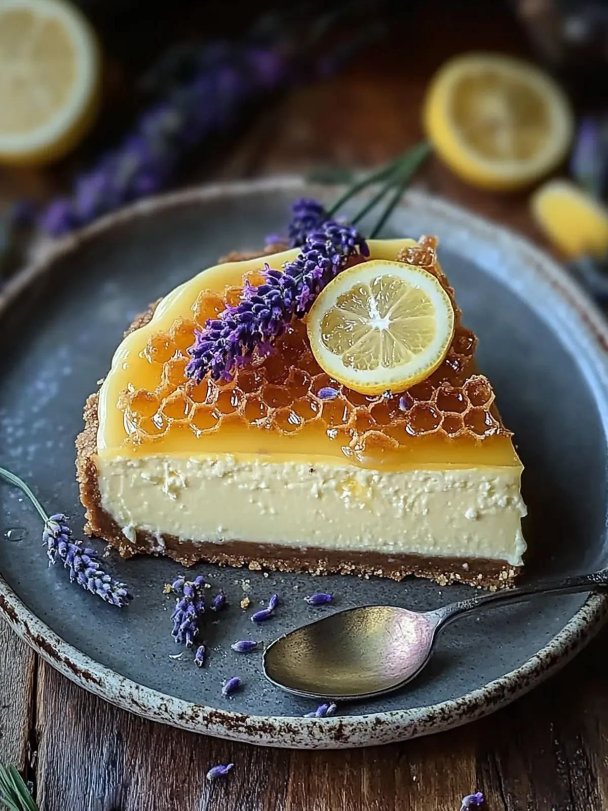 Lemon Lavender Cheesecake with Honeycomb Delight