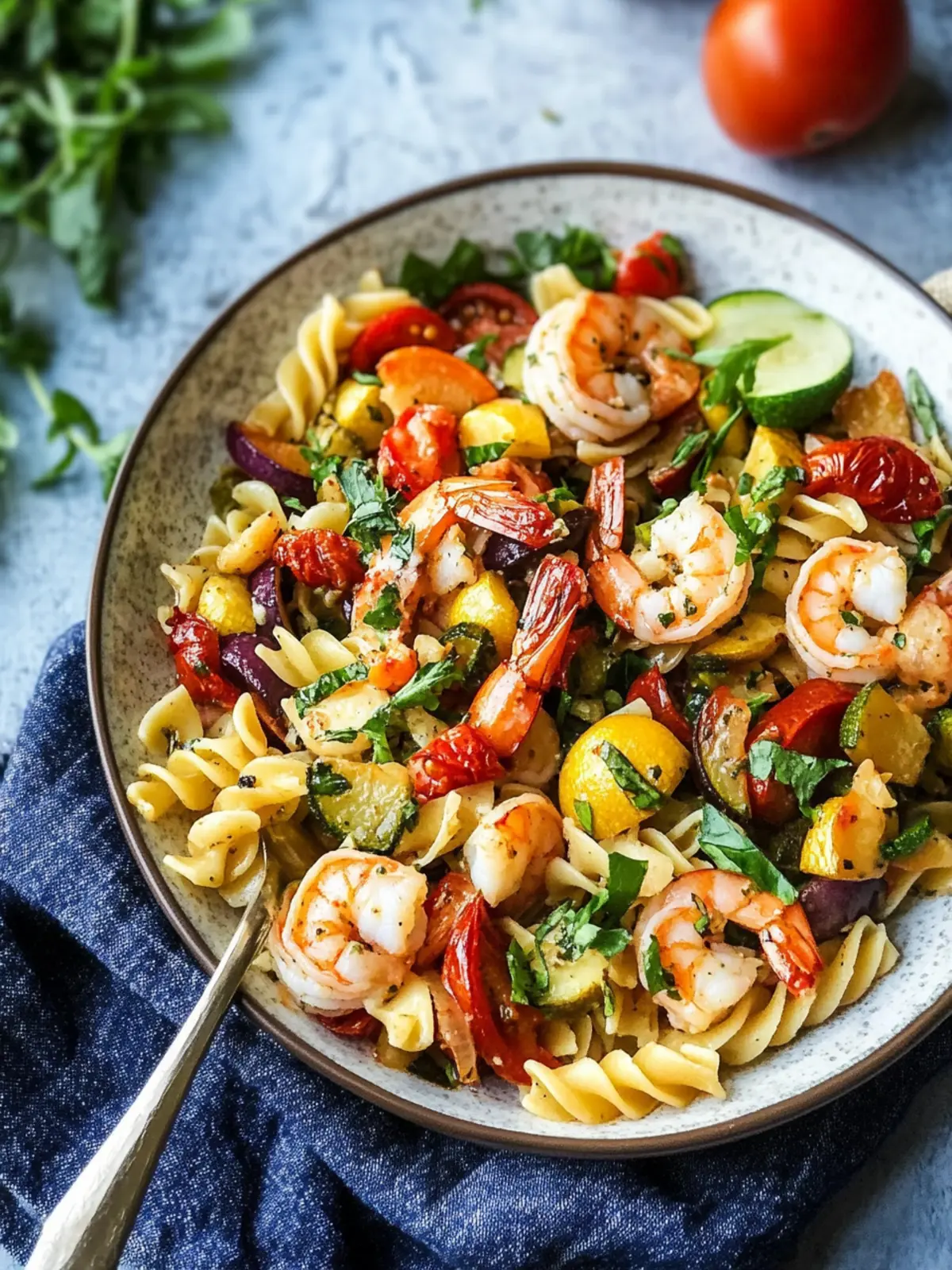 Roasted Vegetable Pasta Salad With Shrimp