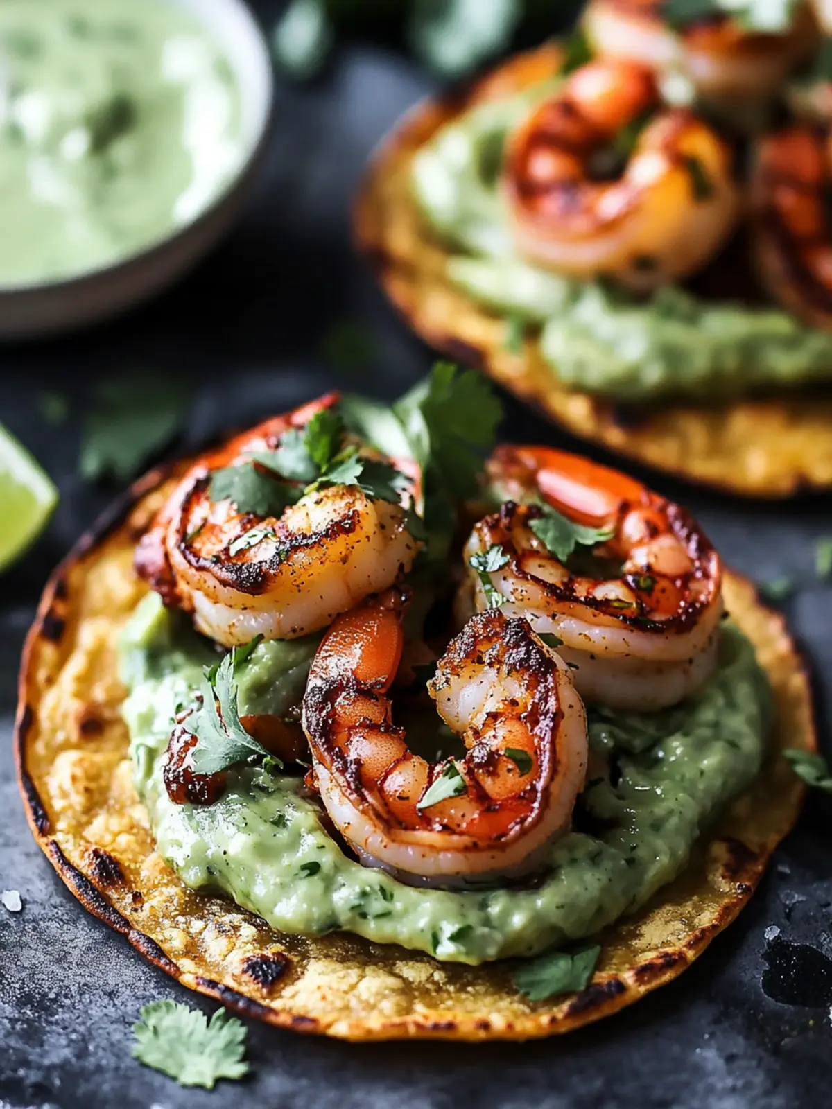 Avocado and Chipotle Shrimp Tostadas with Cilantro Lime Crema