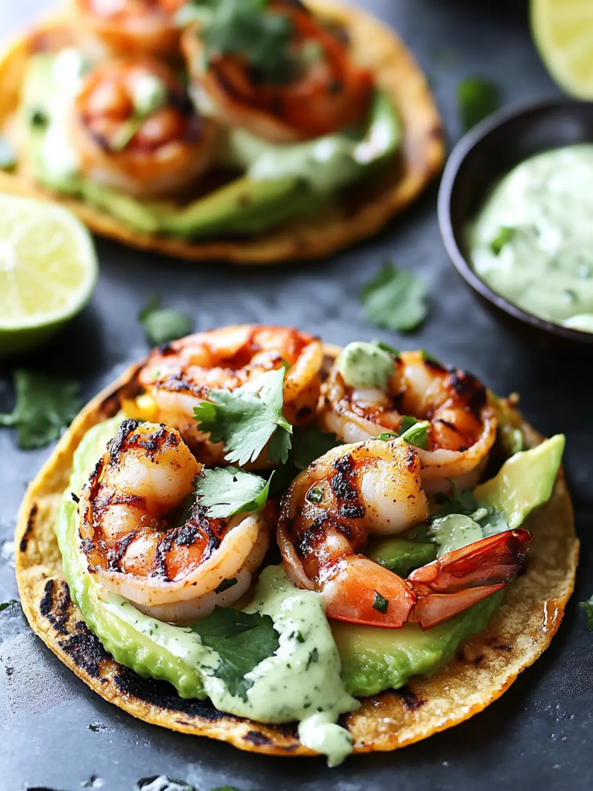 Avocado and Chipotle Shrimp Tostadas with Cilantro Lime Crema