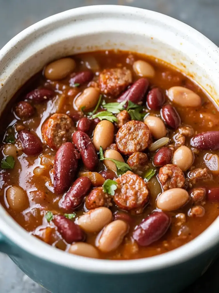 Slow Cooker 4-Ingredient Sausage and Beans