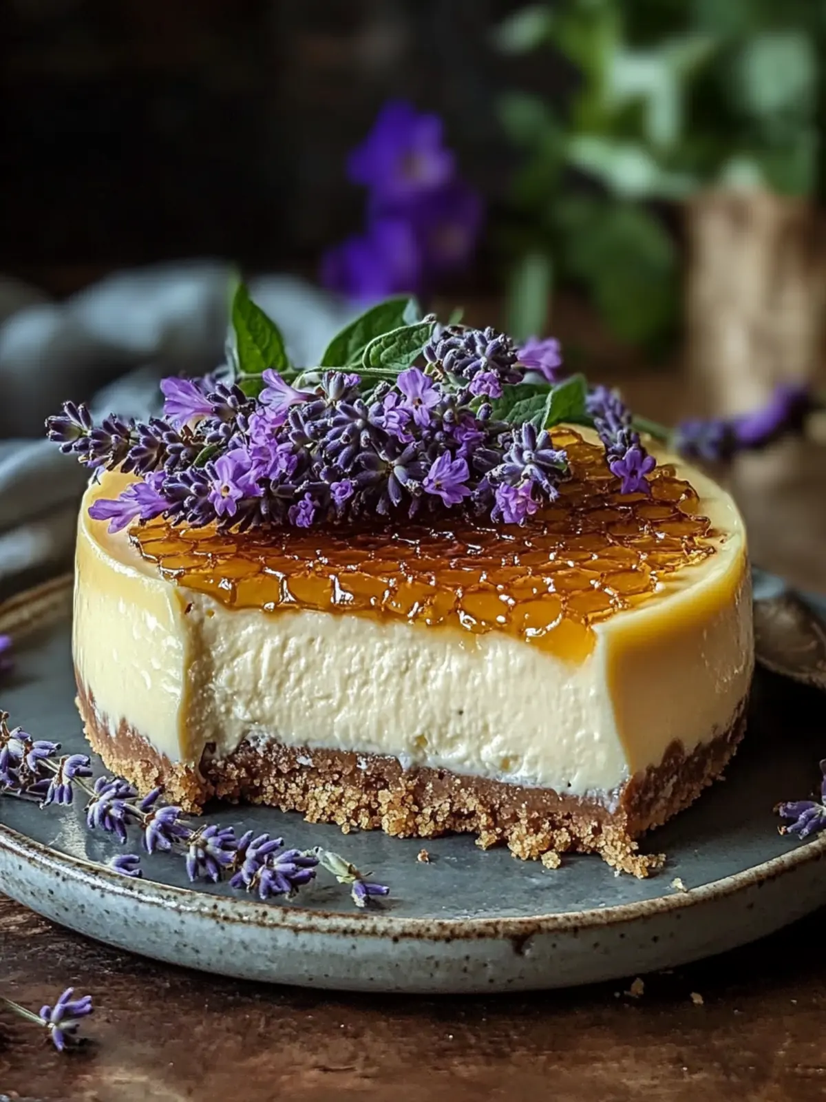 Lemon Lavender Cheesecake with Honeycomb Delight