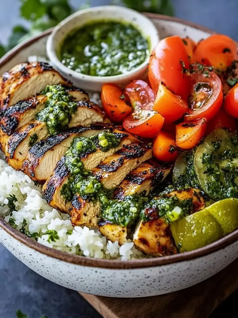 Chimichurri Grilled Chicken Bowl with Garlic Sauce