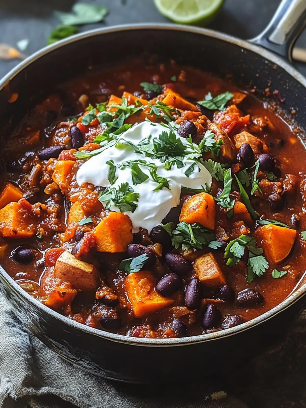 Smoky Sweet Potato and Black Bean Chili with Herby Yogurt 5 Smoky Sweet Potato and Black Bean Chili