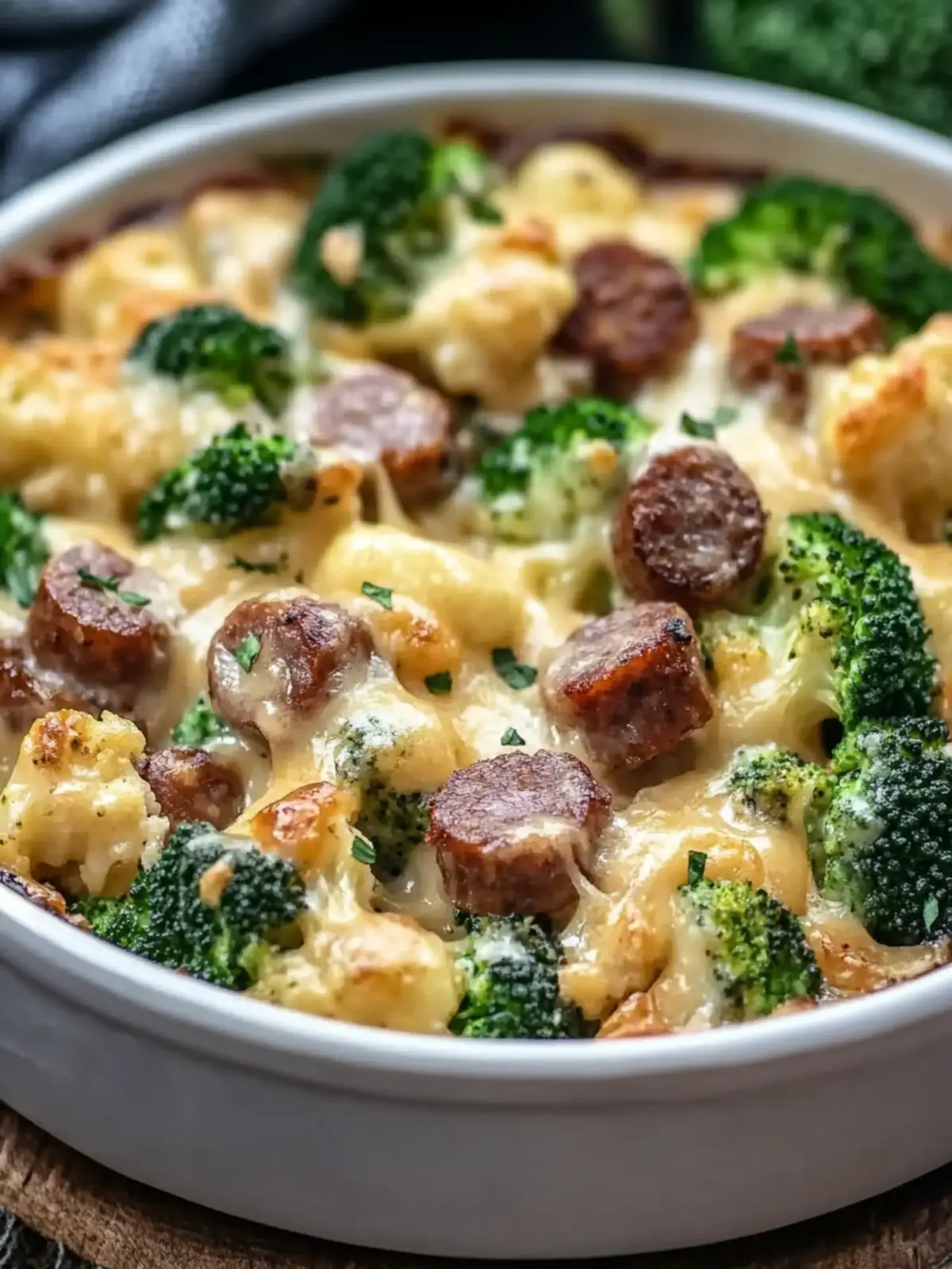 Keto Broccoli & Cauliflower Au Gratin with Sausage Bliss 4 Keto Broccoli & Cauliflower Au Gratin with Sausage