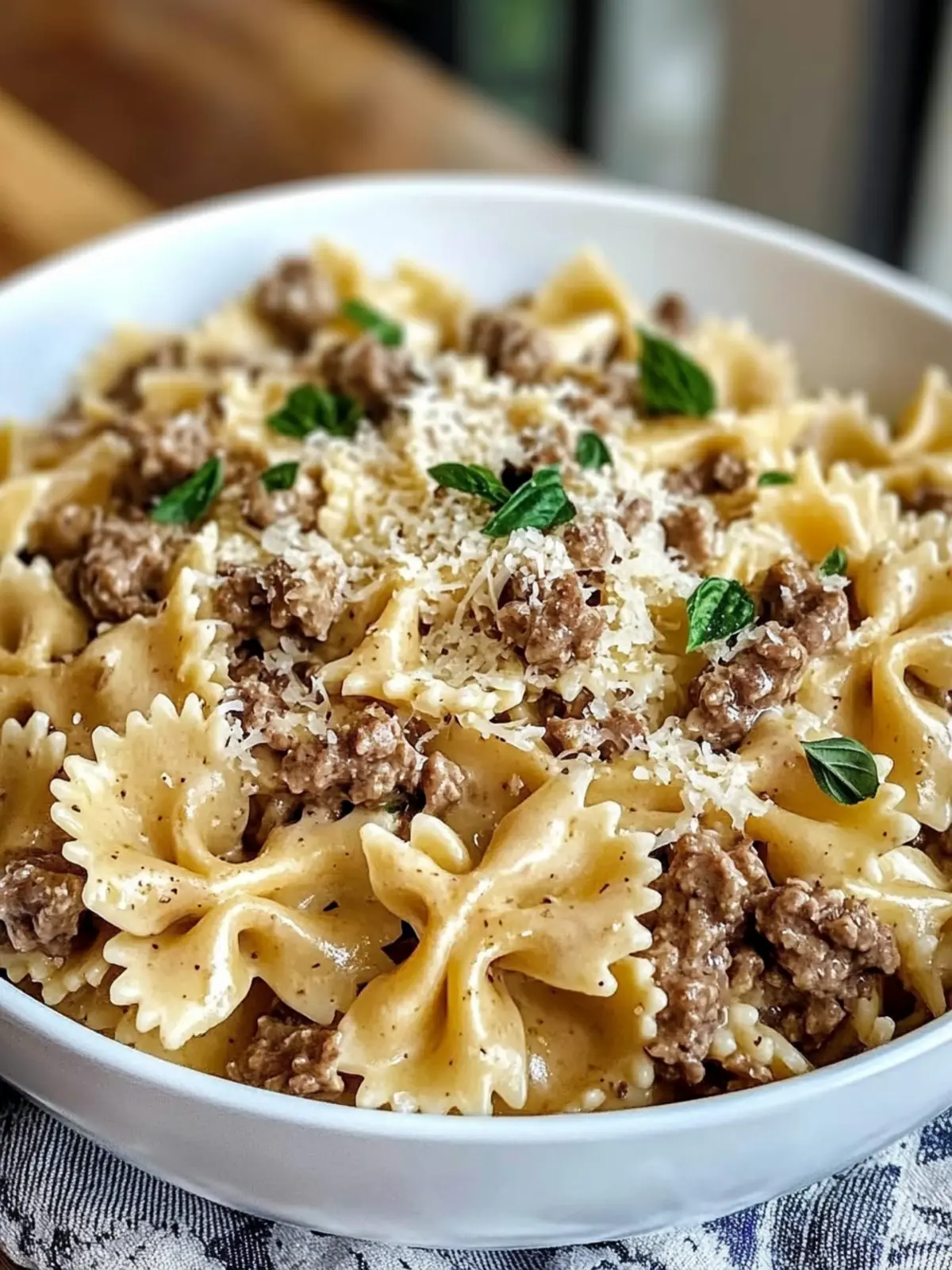 Creamy Parmesan Garlic Beef Bowtie Pasta