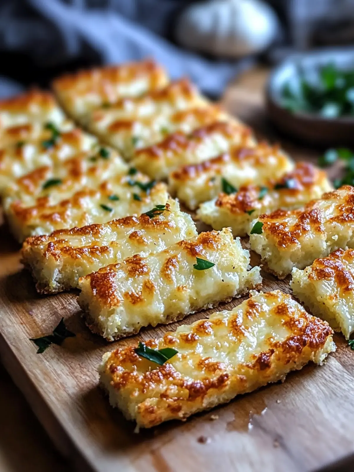 Cheesy Keto Cauliflower Garlic Breadsticks