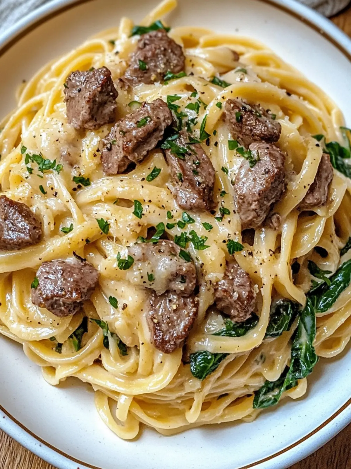Creamy Cowboy Butter Linguine with Steak Bites & Spinach Bliss 3 Creamy Cowboy Butter Linguine with Steak Bites & Spinach