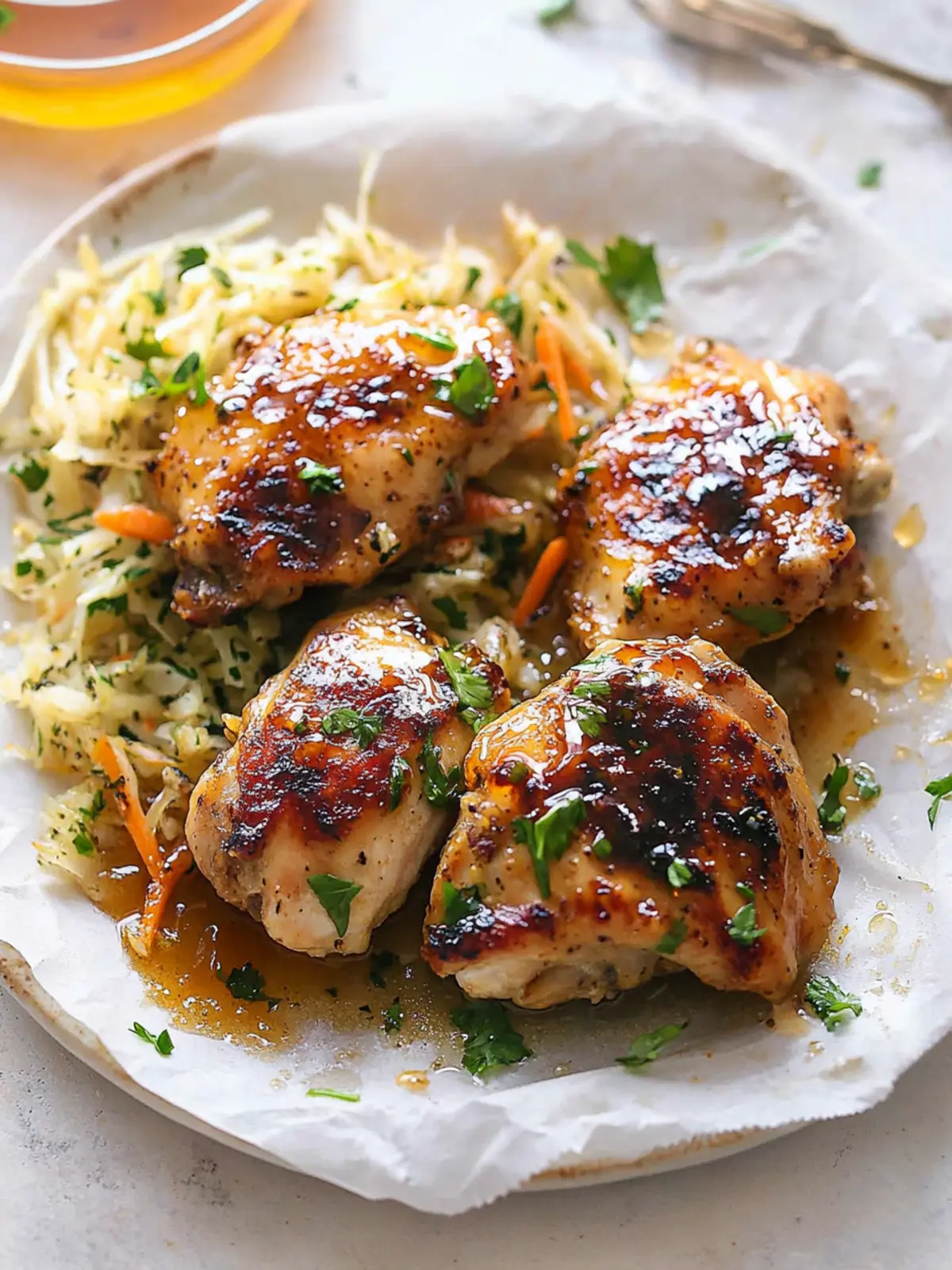 Sticky Honey Mustard Chicken Thighs with Crunchy Slaw Bliss 3 Sticky Honey Mustard Chicken Thighs