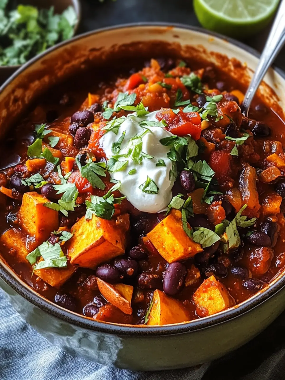 Smoky Sweet Potato and Black Bean Chili with Herby Yogurt 2 Smoky Sweet Potato and Black Bean Chili