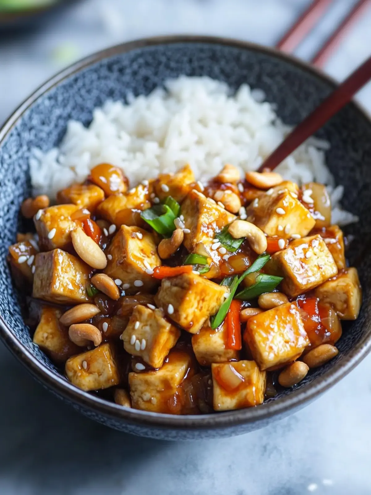 Sticky Ginger Cashew Tofu