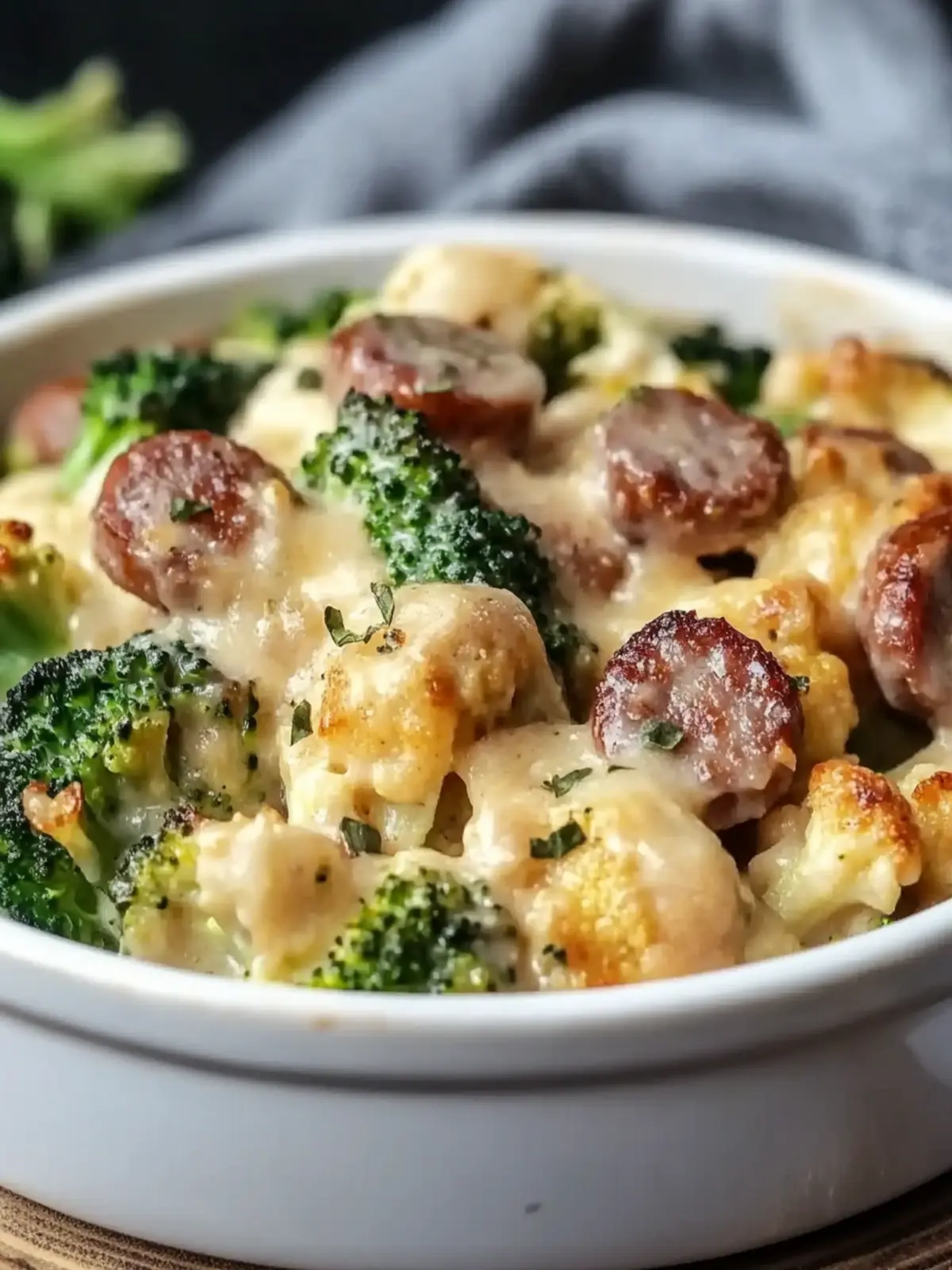 Keto Broccoli & Cauliflower Au Gratin with Sausage Bliss 2 Keto Broccoli & Cauliflower Au Gratin with Sausage