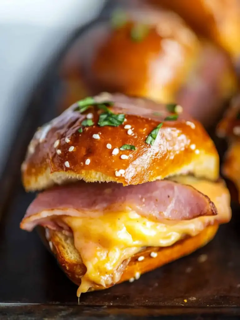 Honey Mustard Ham & Cheese Pretzel Sliders