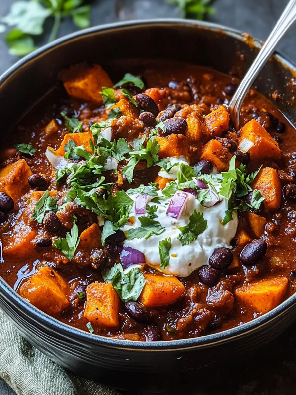 Smoky Sweet Potato and Black Bean Chili with Herby Yogurt Bliss 3 Smoky Sweet Potato and Black Bean Chili with Herby Yogurt