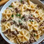 Creamy Parmesan Garlic Beef Bowtie Pasta