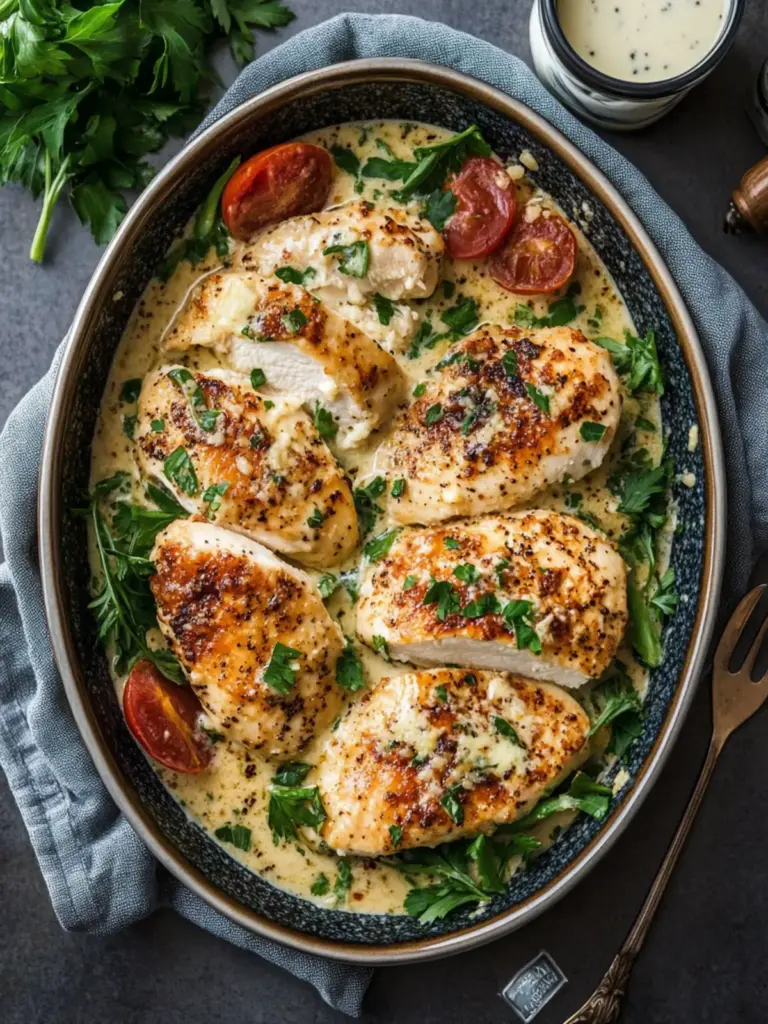 Creamy Parmesan Baked Caesar Chicken