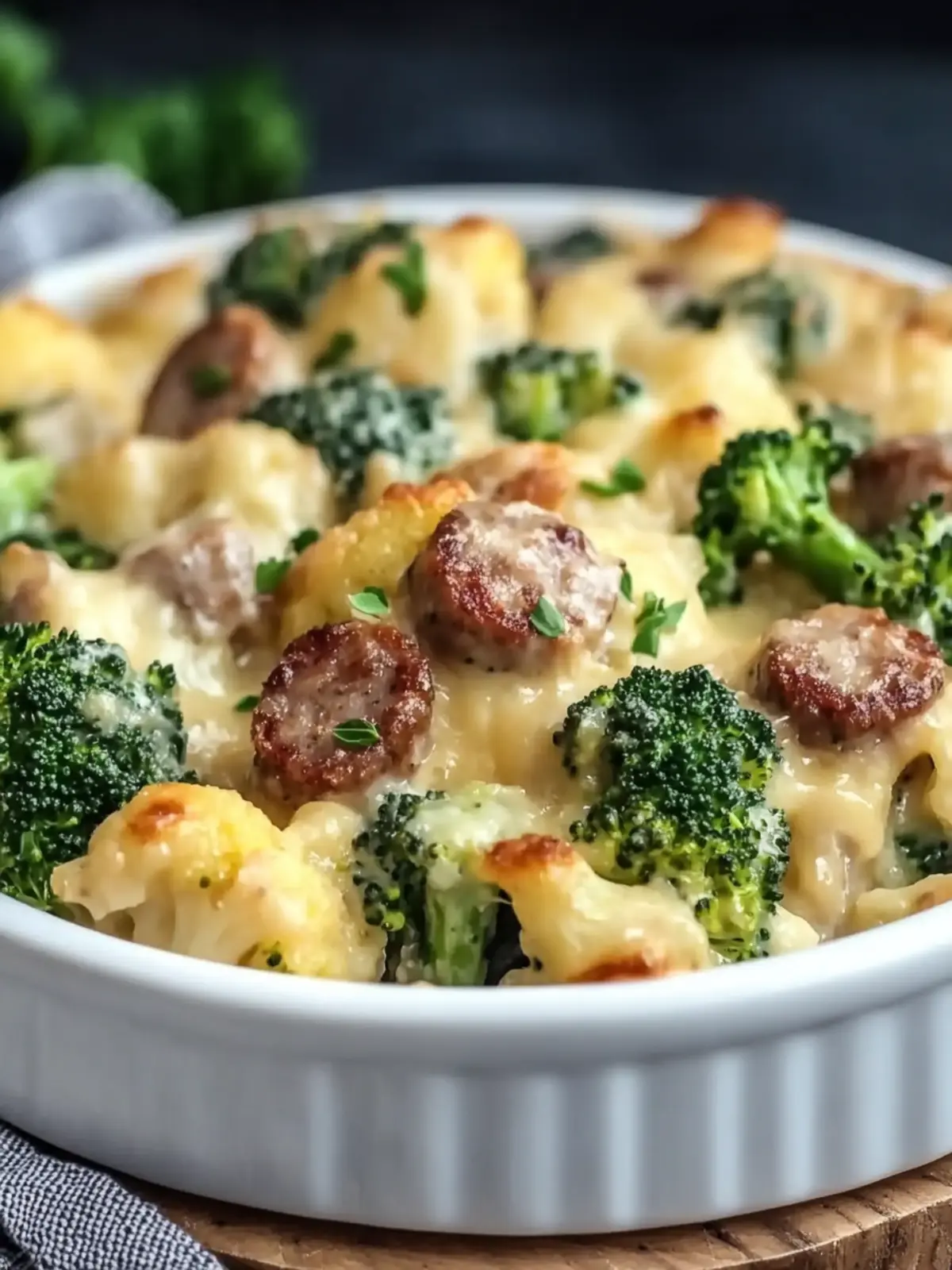 Keto Broccoli & Cauliflower Au Gratin with Sausage Bliss 3 Keto Broccoli & Cauliflower Au Gratin with Sausage