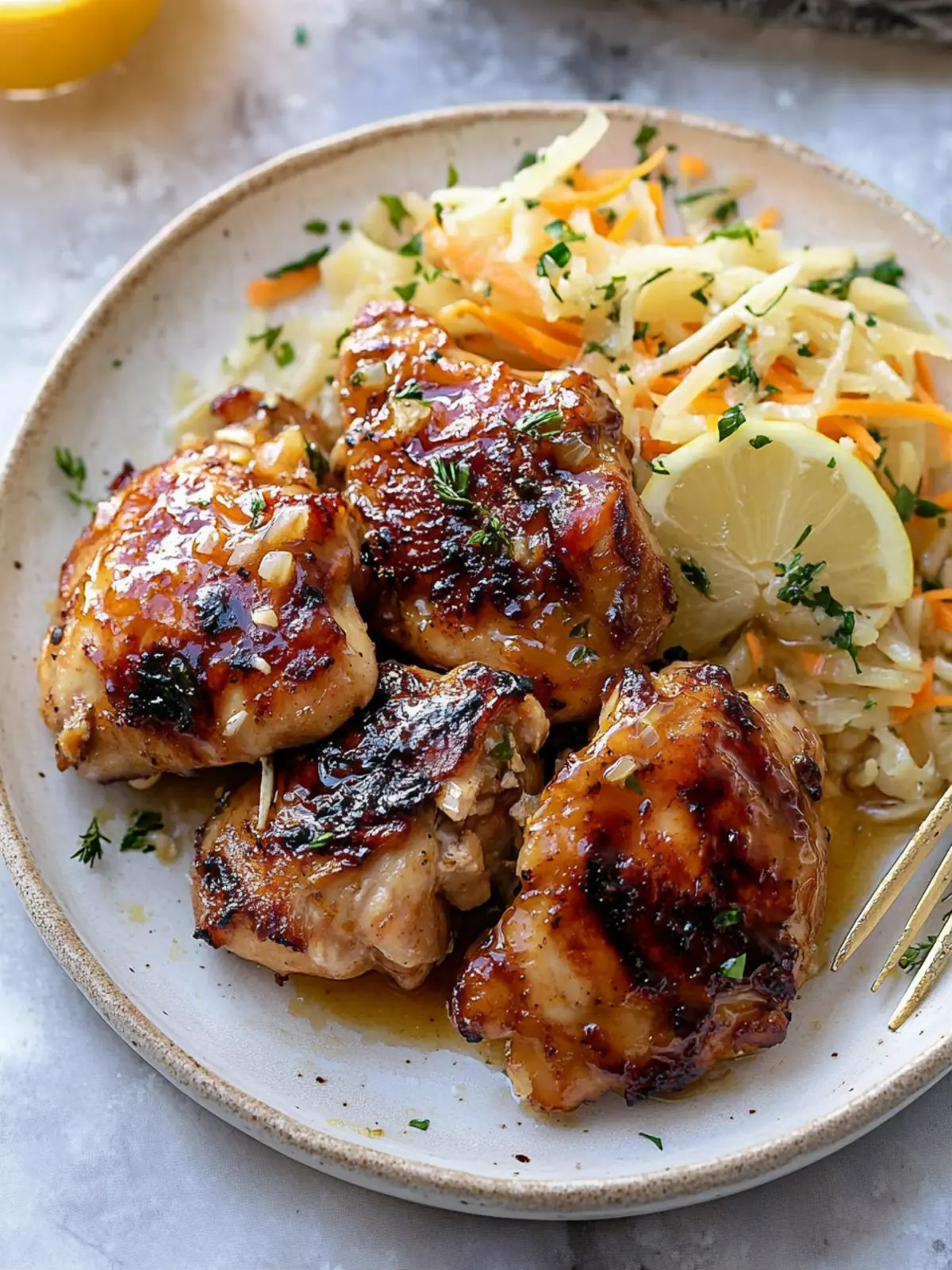 Sticky Honey Mustard Chicken Thighs with Crunchy Slaw Bliss 2 Sticky Honey Mustard Chicken Thighs