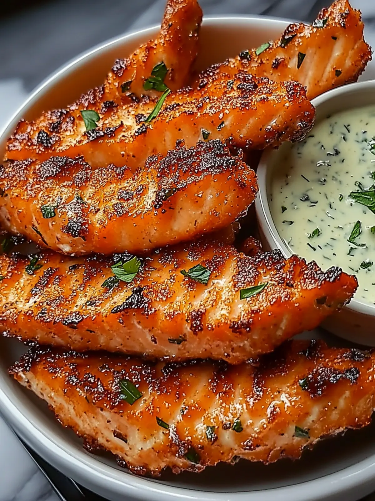 Crispy Salmon Strips with Herb Tartar Dip for Delightful Snacking 3 Crispy Salmon Strips with Herb Tartar Dip