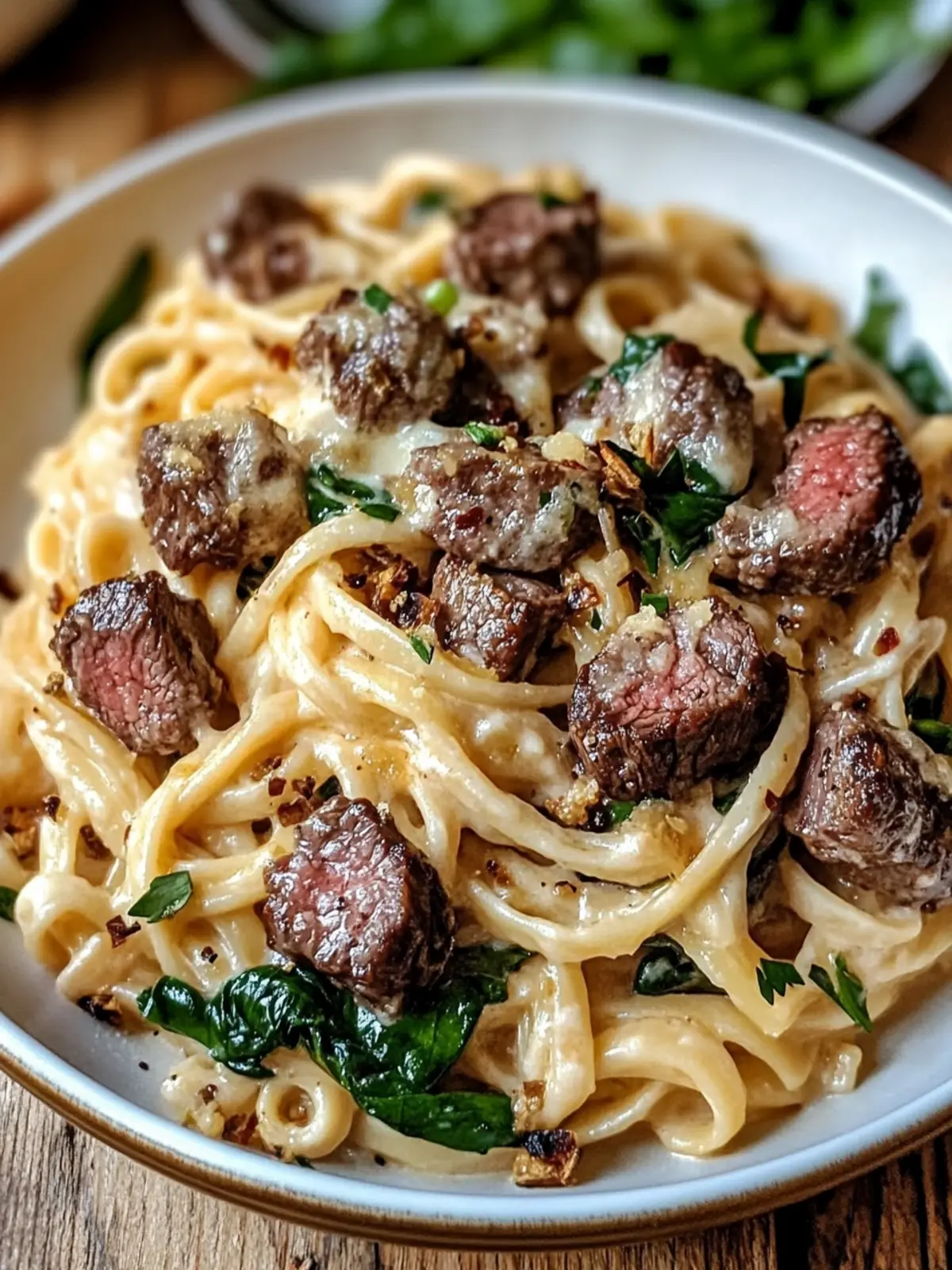 Creamy Cowboy Butter Linguine with Steak Bites & Spinach Bliss 4 Creamy Cowboy Butter Linguine with Steak Bites & Spinach