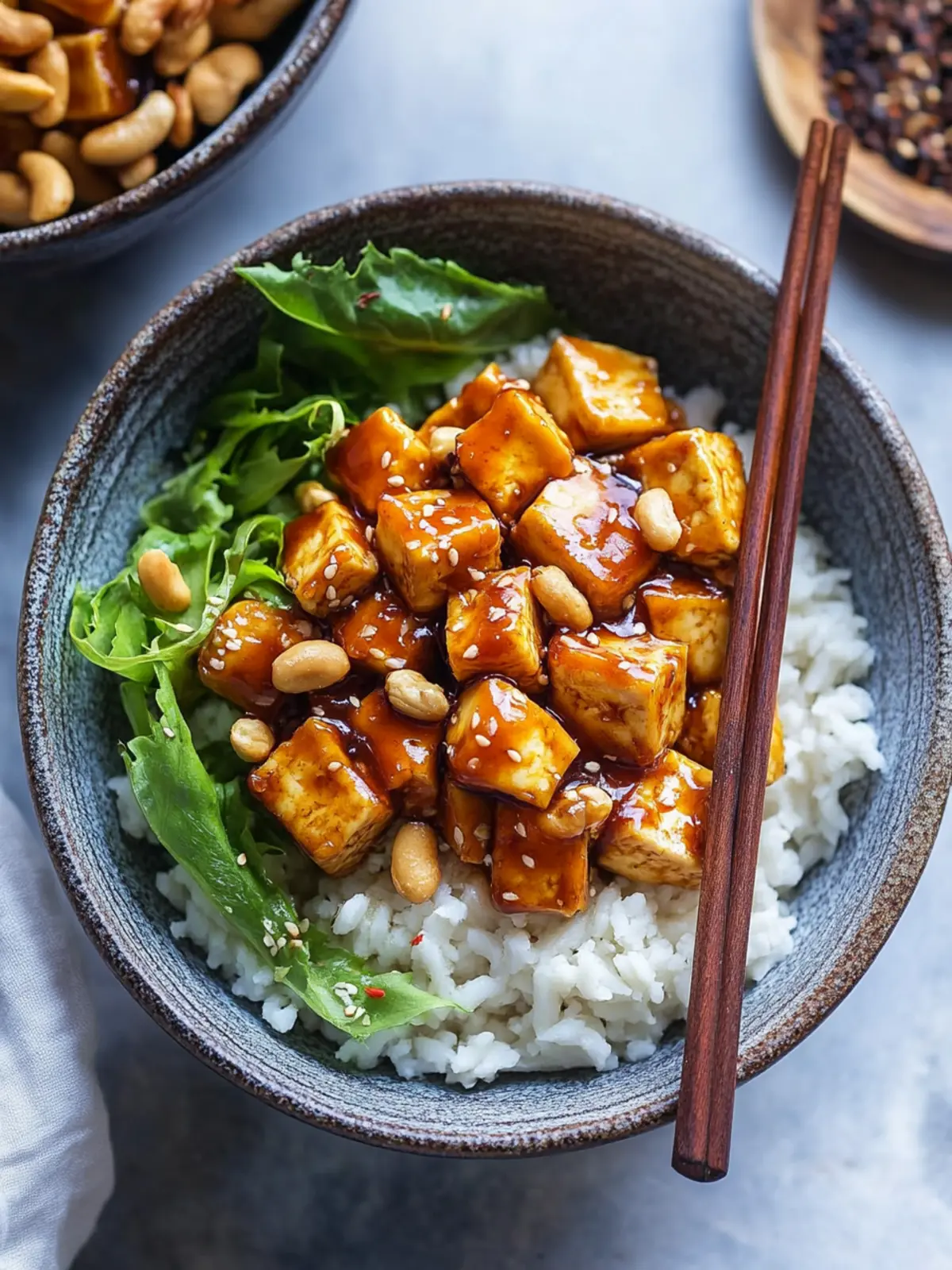 Sticky Ginger Cashew Tofu