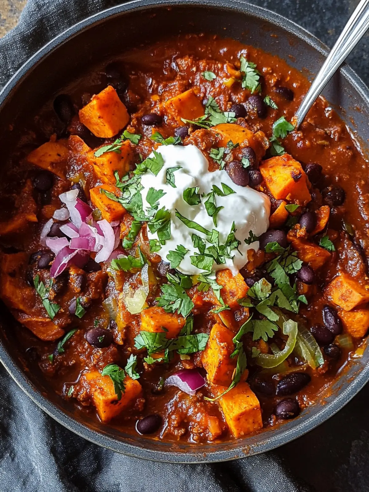 Smoky Sweet Potato and Black Bean Chili with Zesty Herby Yogurt 4 Smoky Sweet Potato and Black Bean Chili