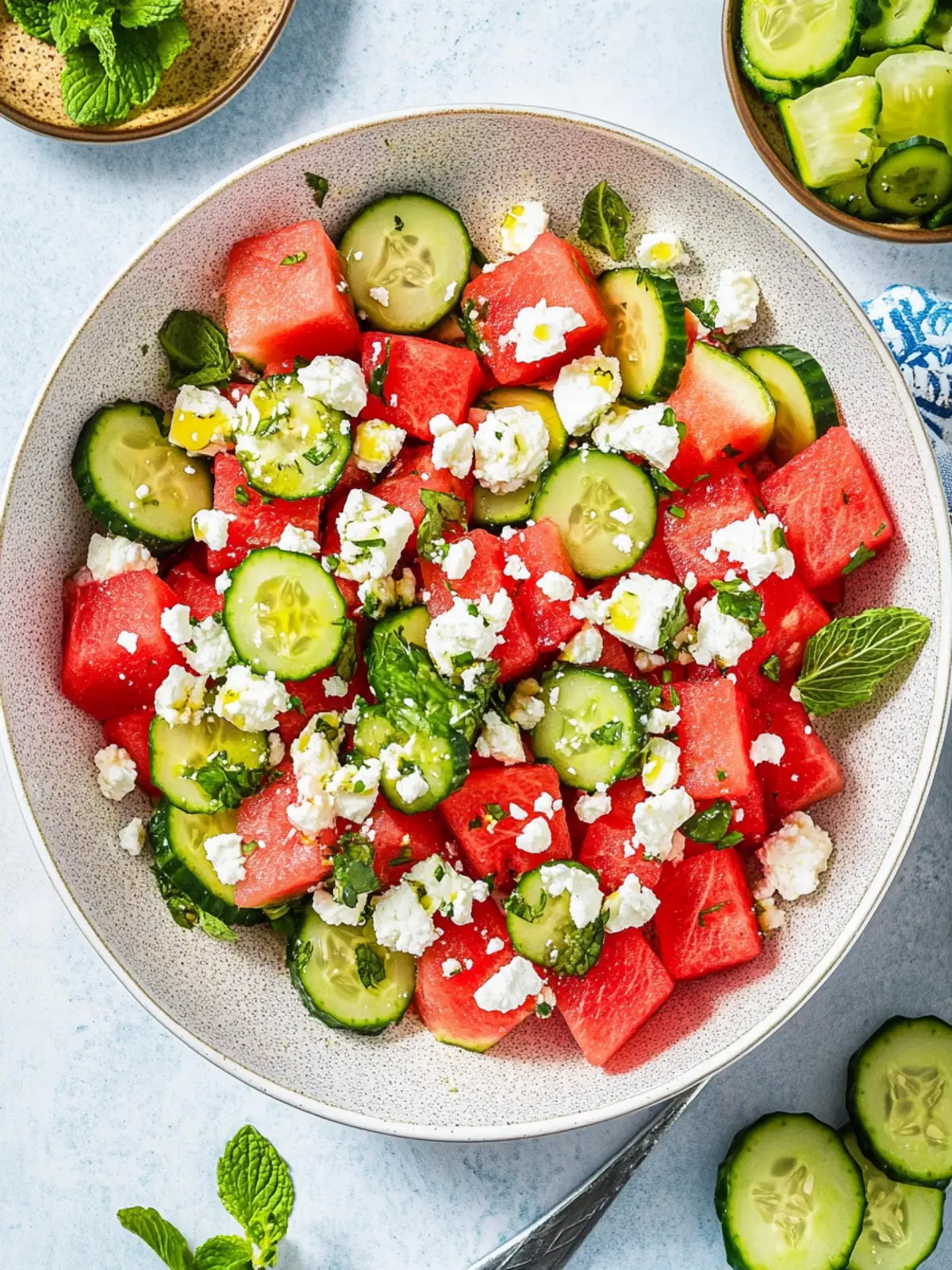 Watermelon Salad with Feta, Cucumber, and Mint