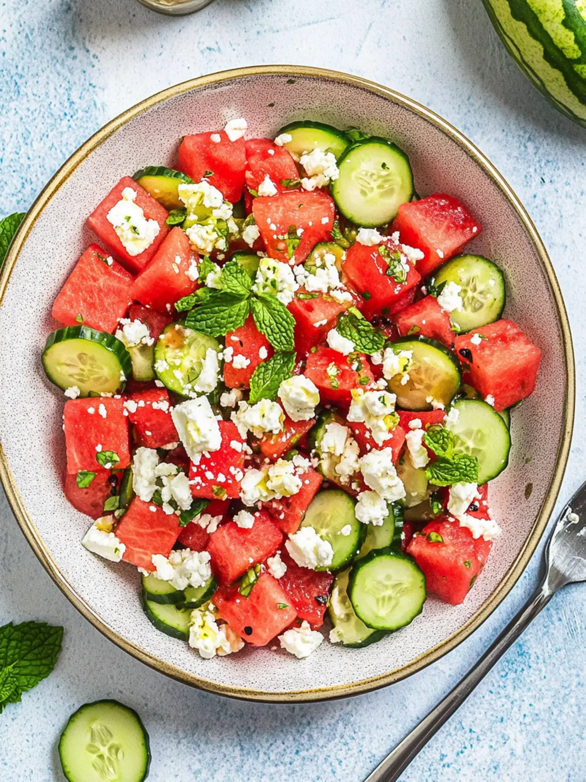 Watermelon Salad with Feta, Cucumber, and Mint