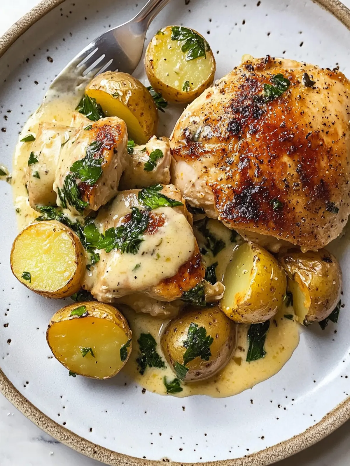 Chicken and Potatoes with Garlic Parmesan Cream Sauce