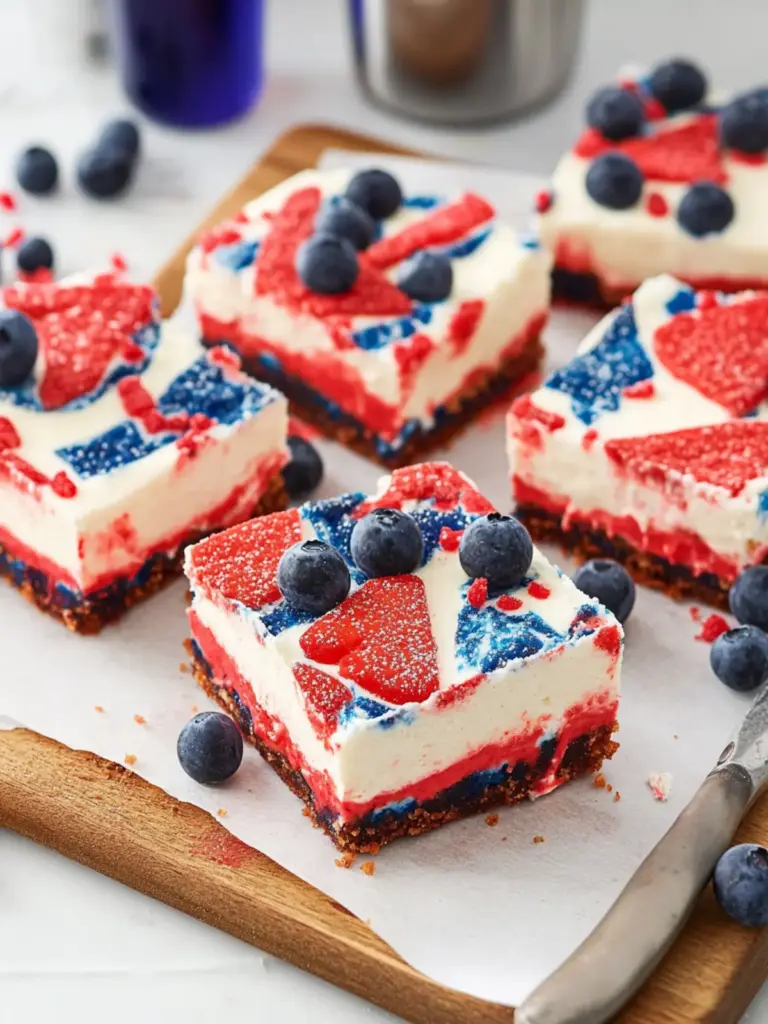 No-Bake Red, White, and Blue Cheesecake Bars