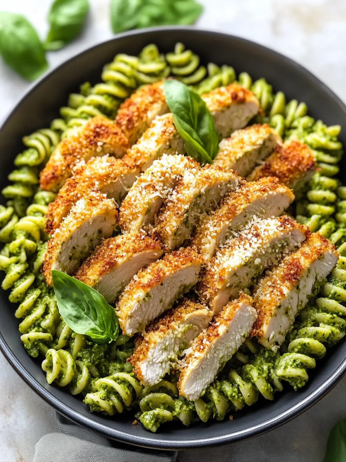 Pesto Pasta with Crispy Parmesan Chicken for Busy Nights 2 Pesto Pasta with Crispy Parmesan Chicken